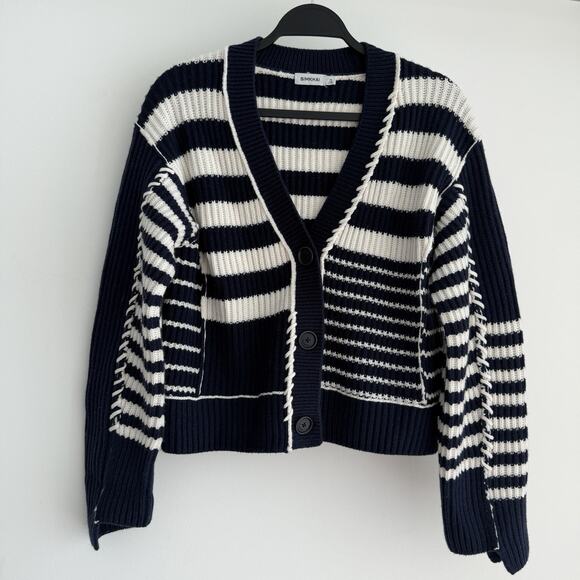 Jonathan Simkhai Sweater Cardigan XS Navy Striped Adara Wool Cashmere Coastal - Picture 1 of 12